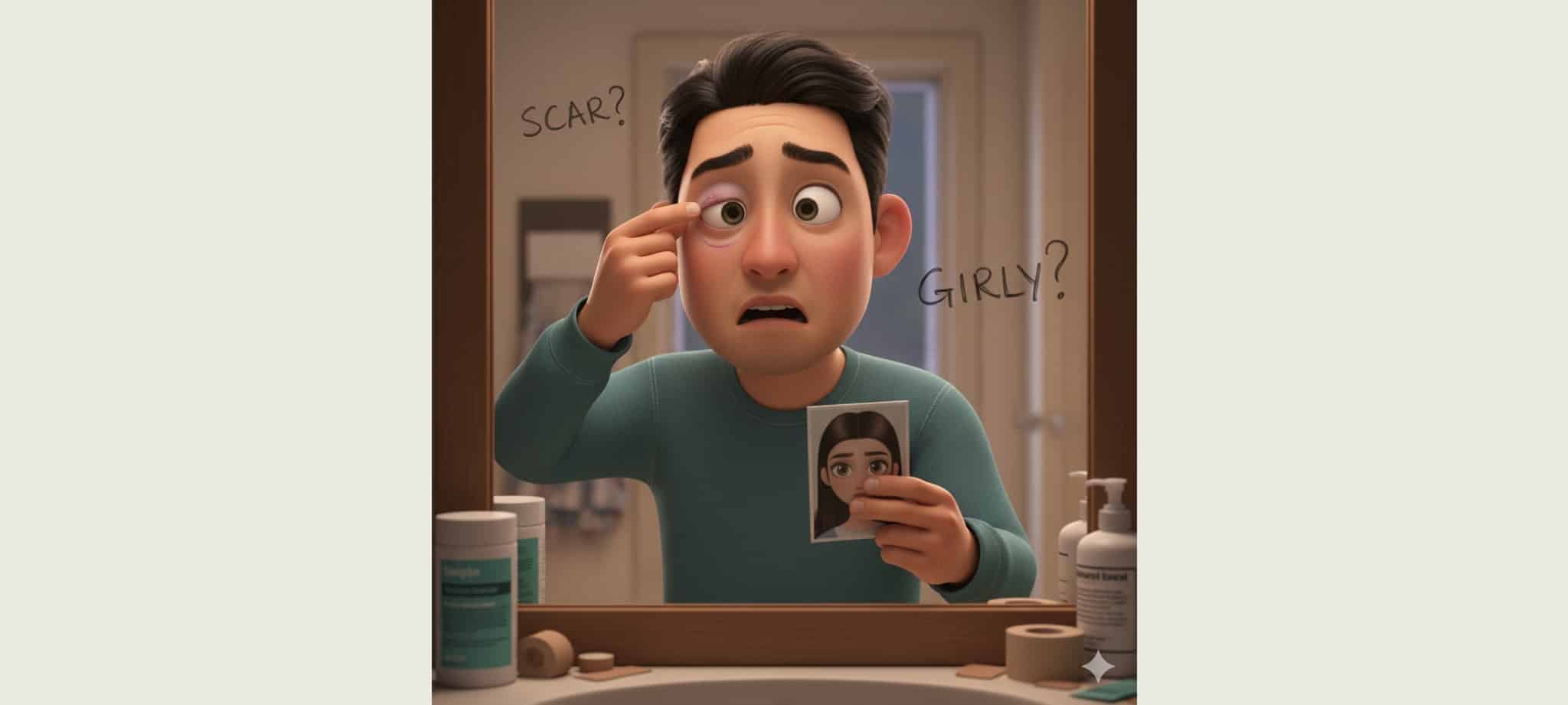 男性常常擔心男性雙眼皮會太女性化 或是疤痕明顯而猶豫雙眼皮手術