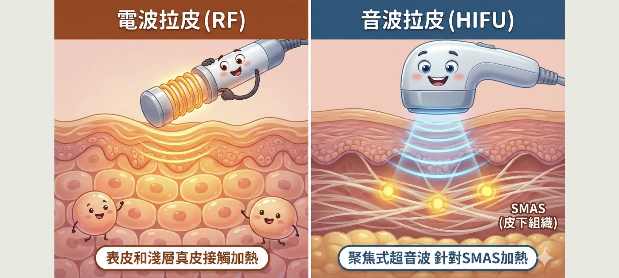 電波拉皮是做表皮加熱緊緻 音波拉提是做筋膜層加熱緊緻