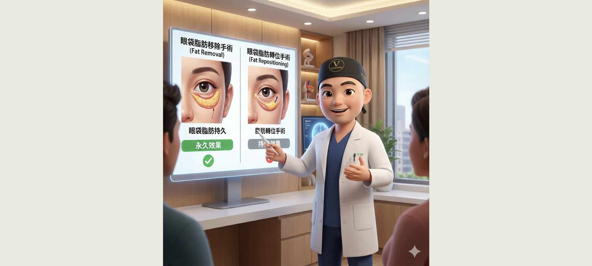 眼袋手術維持多久?整形外科醫師揭密不復發關鍵:脂肪移除比轉位更持久 2 眼袋脂肪移除手術較眼袋脂肪轉位手術復發機率小