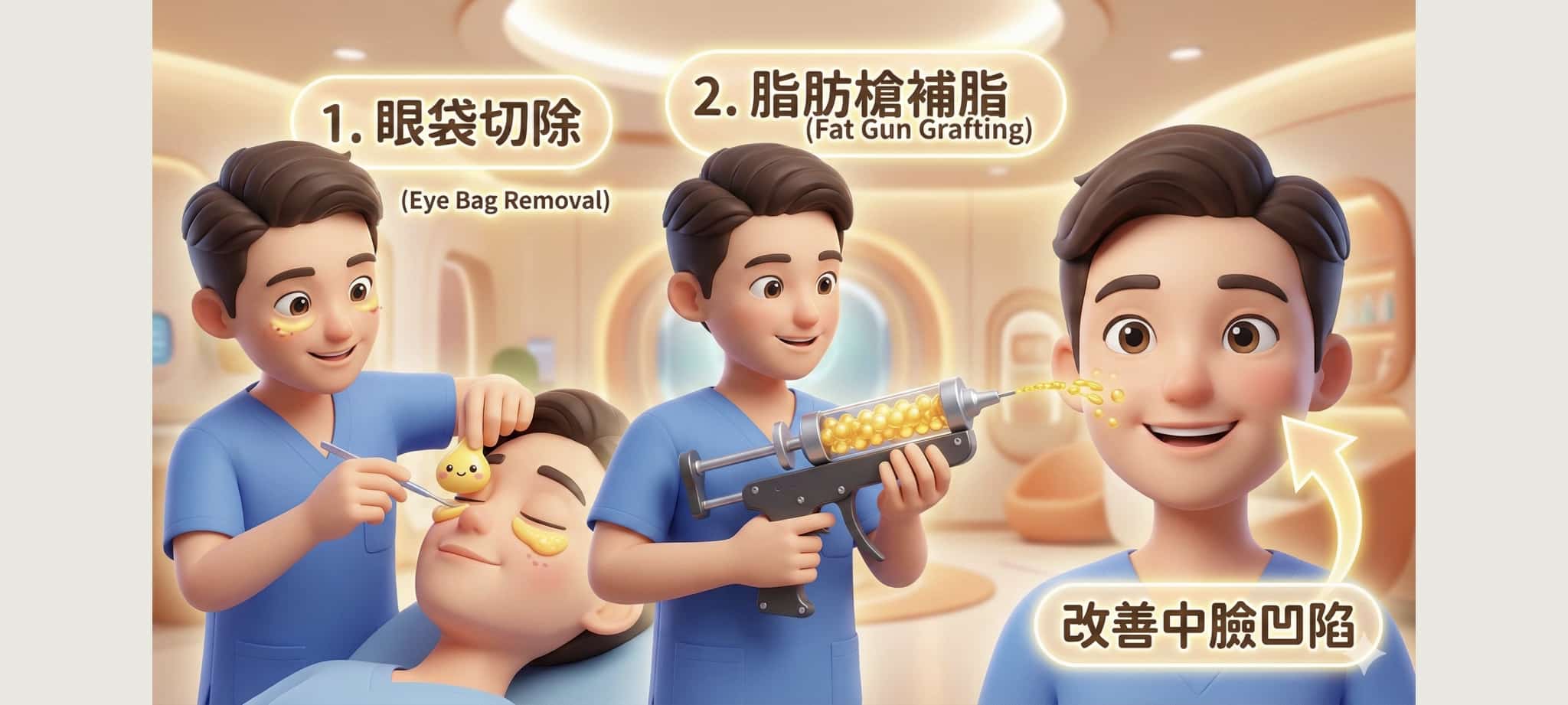 眼袋脂肪轉位真的好嗎?整形外科主治醫師揭秘:為何「隱痕眼袋手術+精微補脂」才是推薦的眼袋手術方式? 2 眼袋脂肪移除搭配脂肪槍中臉填補 最能有效長期改善眼袋和中臉凹陷