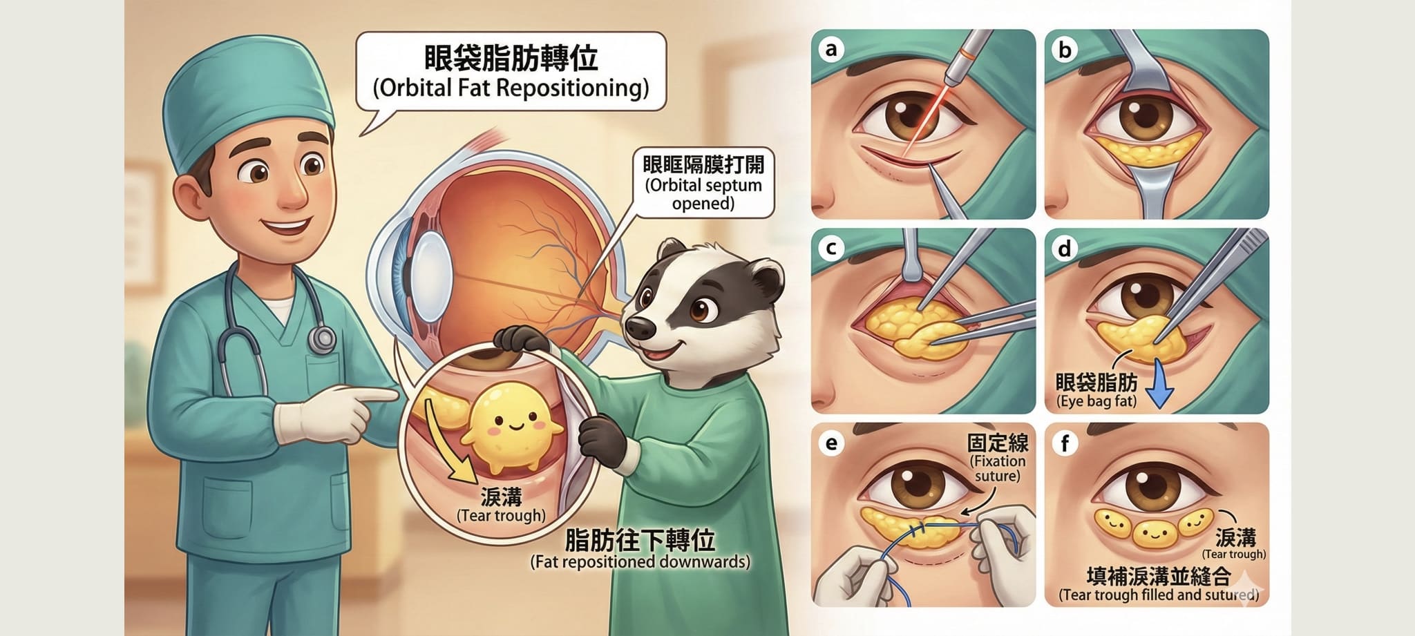 眼袋脂肪轉位真的好嗎?整形外科主治醫師揭秘:為何「隱痕眼袋手術+精微補脂」才是推薦的眼袋手術方式? 1 眼袋脂肪轉位手術 是將眼袋脂肪往下拉去填補淚溝 但是解剖構造限制 往往回彈或是填補效果不盡如人意