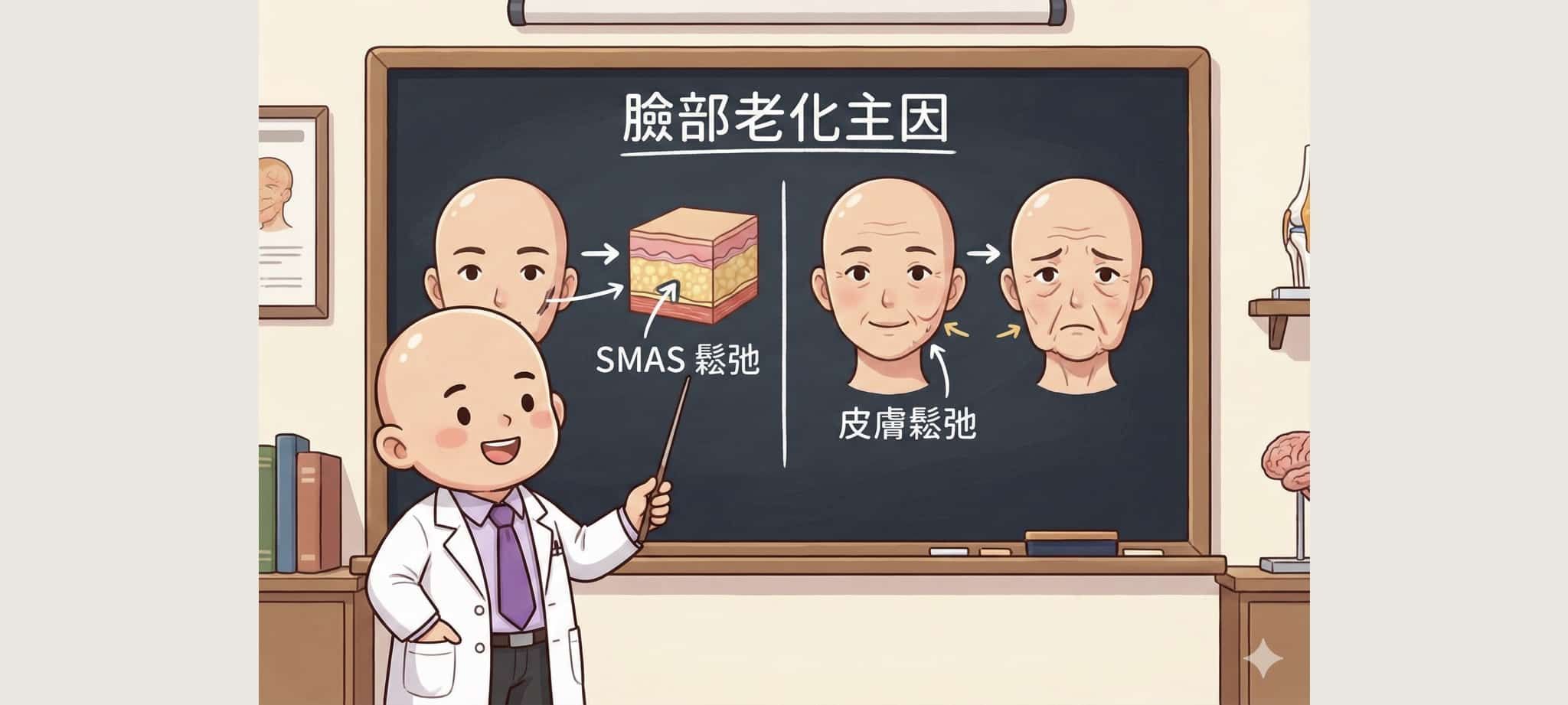 臉部老化全攻略:告別法令紋與膠原蛋白流失,重拾緊緻線條的關鍵 1 臉部老化的鬆弛包括表皮的鬆弛和深層SMAS筋膜層的鬆弛