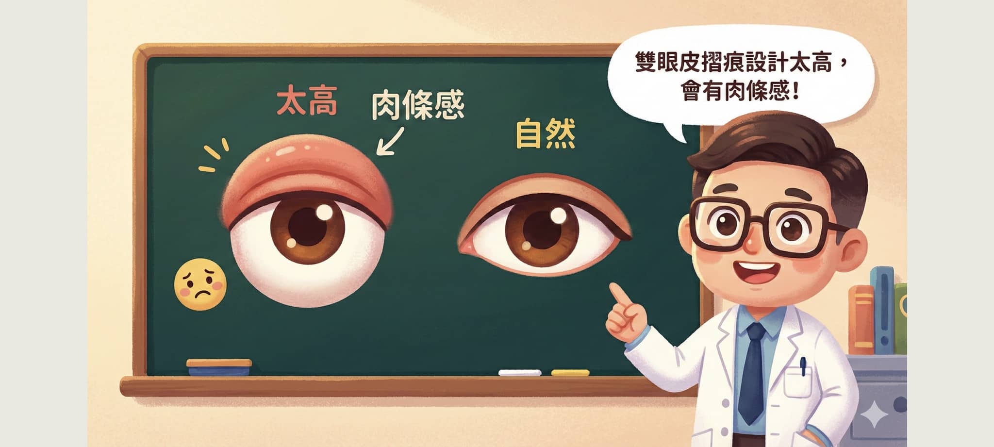 雙眼皮肉條感遲遲不消?台南葉亘耕醫師解析4大成因與改善方案 1 雙眼皮折痕設計太高 會造成術後肉條感