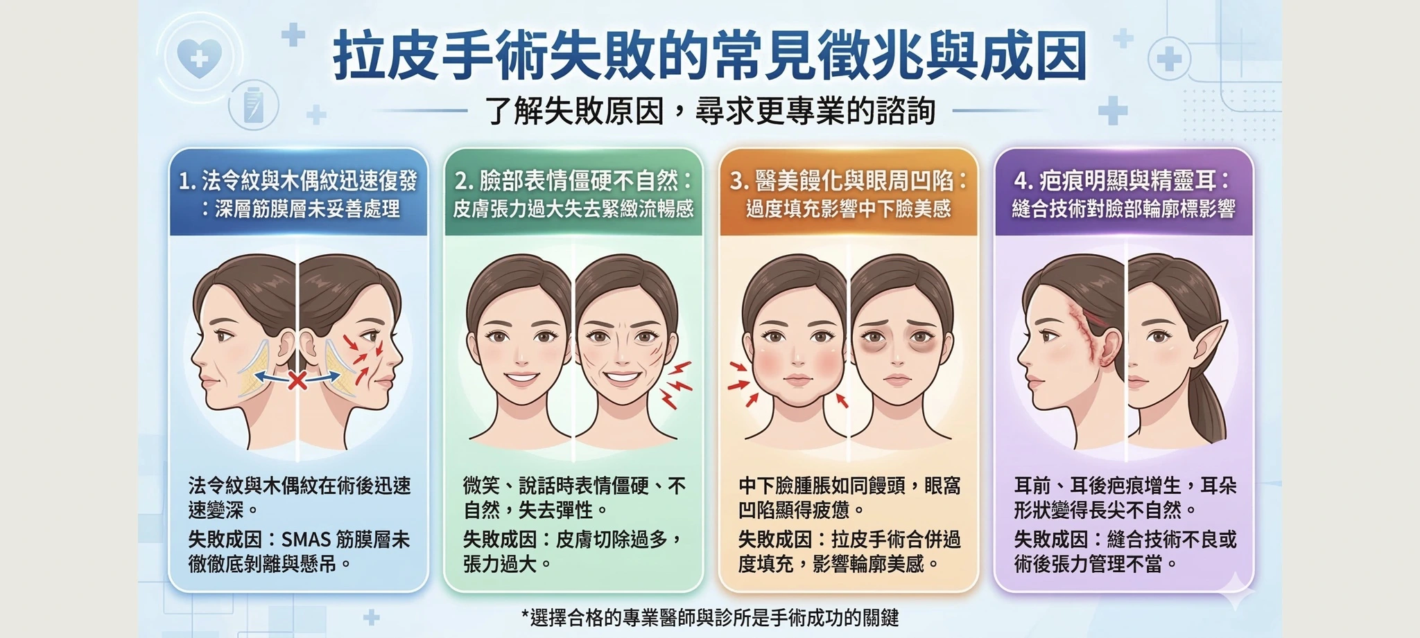 拉皮手術失敗怎麼辦?整形外科醫師解析重修關鍵:中下臉拉皮手術與筋膜層復位,改善老態並重塑緊緻臉部輪廓 1 拉皮手術失敗常見原因