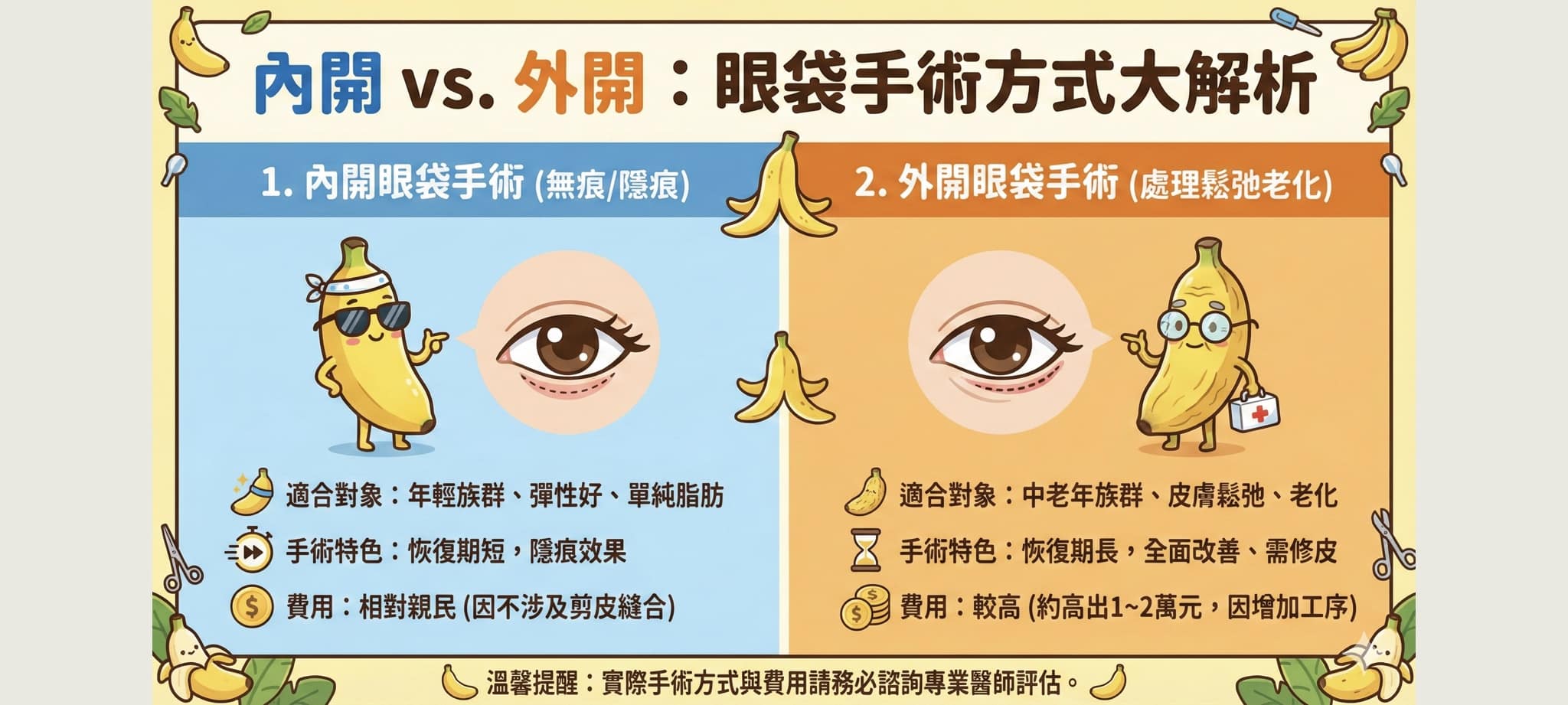 2026 眼袋手術費用指南:內開與外開價格行情及影響價錢的 5 大因素 1 眼袋內開外開適合對象不同 費用也不同