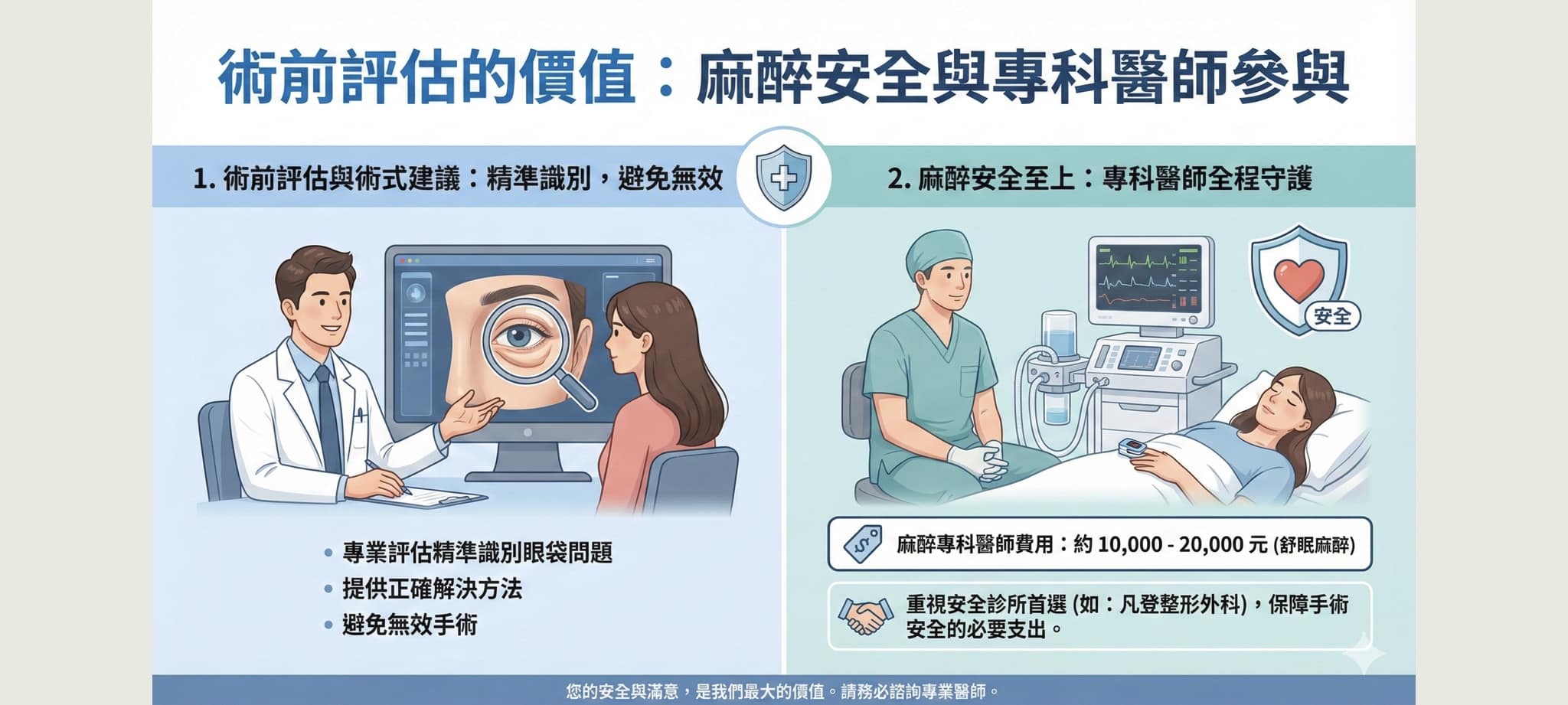 2026 眼袋手術費用指南:內開與外開價格行情及影響價錢的 5 大因素 2 麻醉方式會影響眼袋手術費用