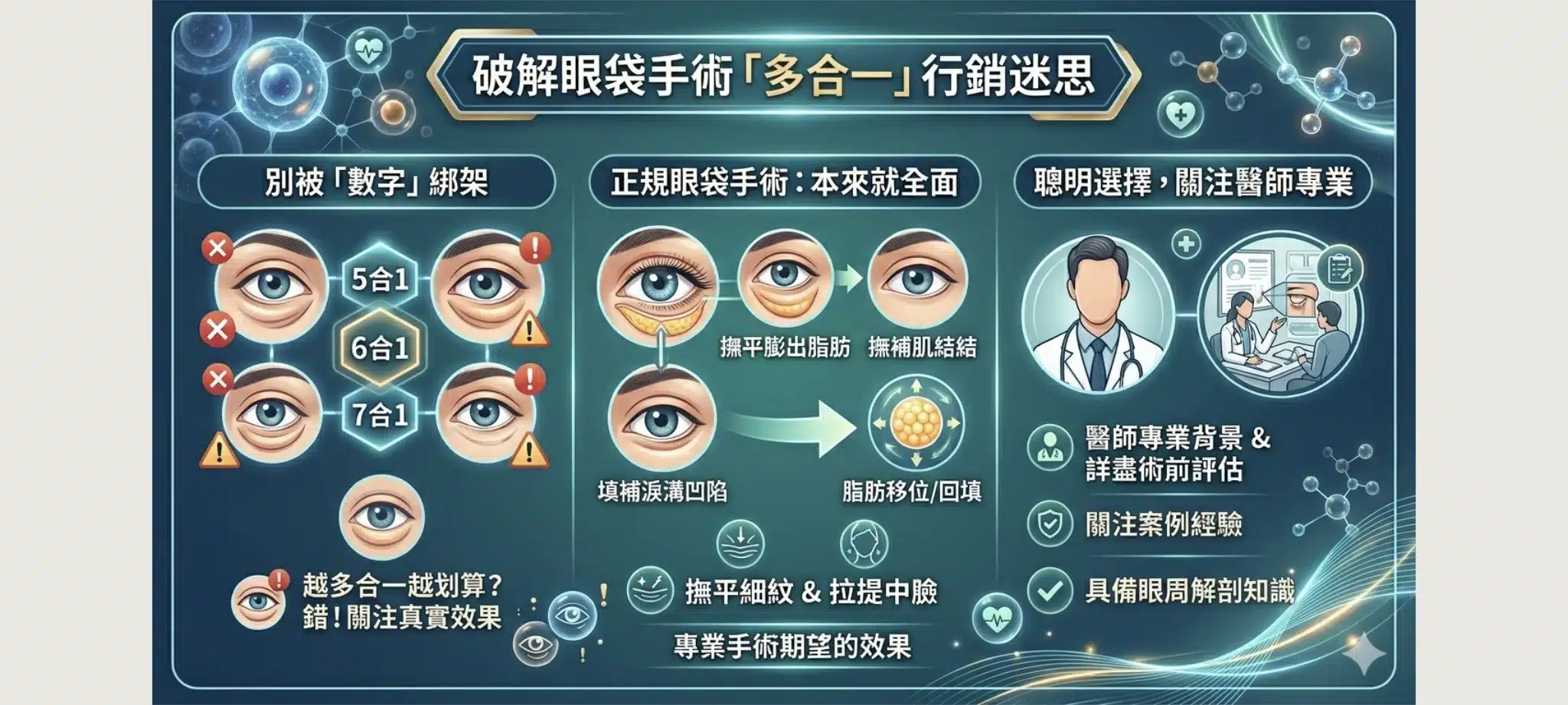 眼綜合是什麼?專業醫師為你破解眼周手術的多合一迷思 3 五合一、六合一、七合一眼袋真的比較划算嗎