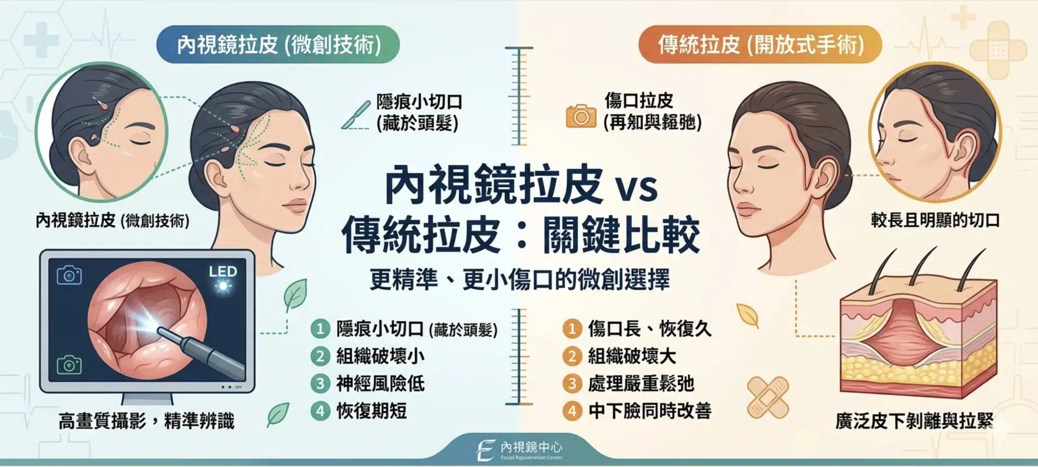 內視鏡拉皮不只提眉!內視鏡中臉拉提手術全解析 1 內視鏡拉皮和傳統中下臉拉皮差異