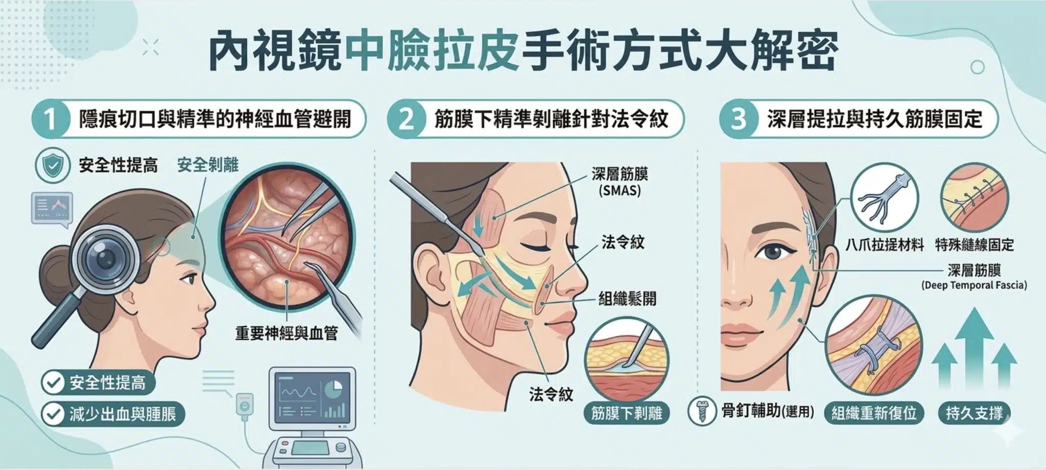 內視鏡拉皮不只提眉!內視鏡中臉拉提手術全解析 2 內視鏡拉皮用微創方式改善中臉下垂和法令紋