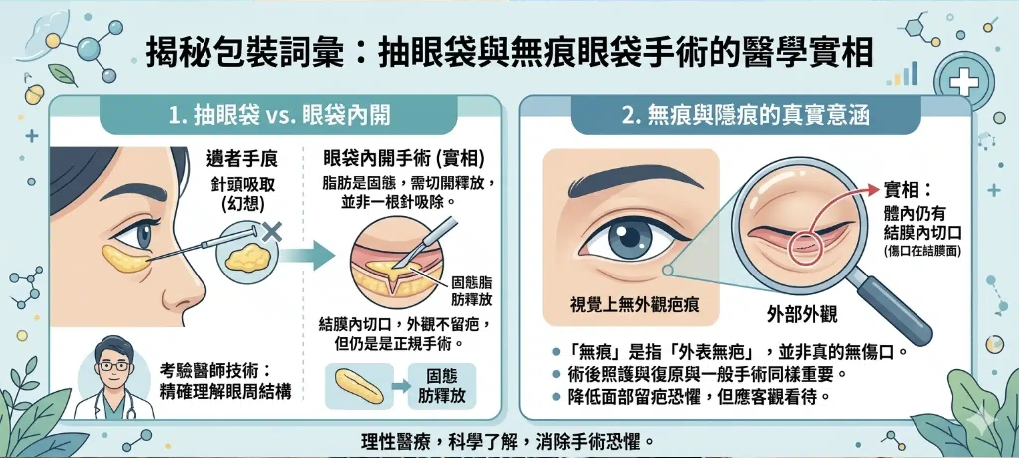 眼袋手術大解密!五合一眼袋、無痕眼袋是什麼?整形外科醫師教你破解網路術語 1 抽眼袋和無痕眼袋是包裝過的眼袋內開手術