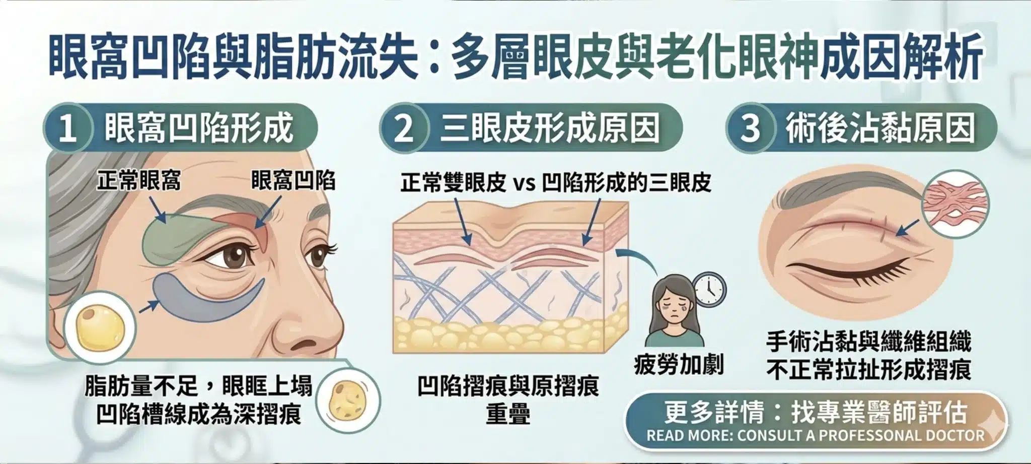 為什麼會出現三眼皮?解析多眼皮發生的原因 3 眼窩凹陷也會造成本來的雙眼皮變成三眼皮